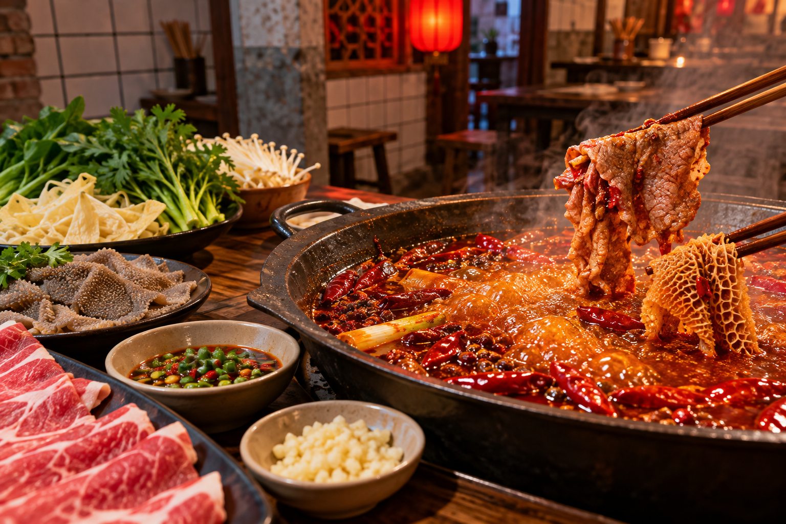 Chongqing mala hot pot with beef and tripe